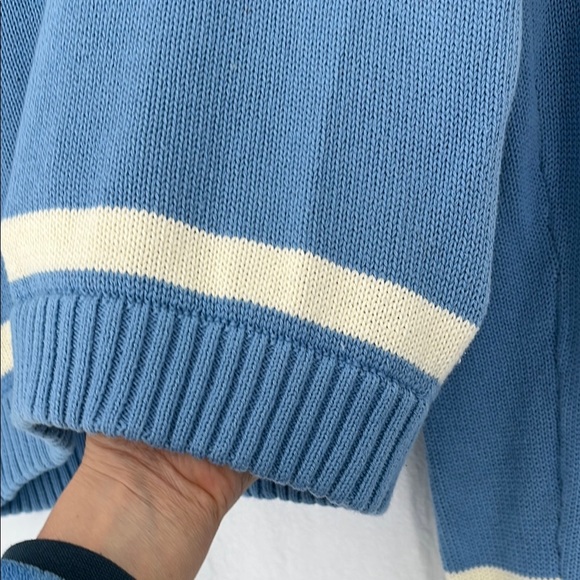 Brand New Brandy Melville -Blue V-Neck Sweater with Cream Accents - Picture 4 of 6